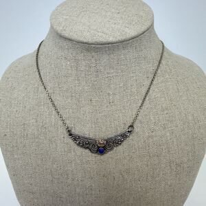 Sterling Silver 925 Lapis Pendant Necklace Tribal Inspired 16”